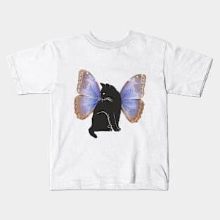 Black Cat With Butterfly Wings Kids T-Shirt